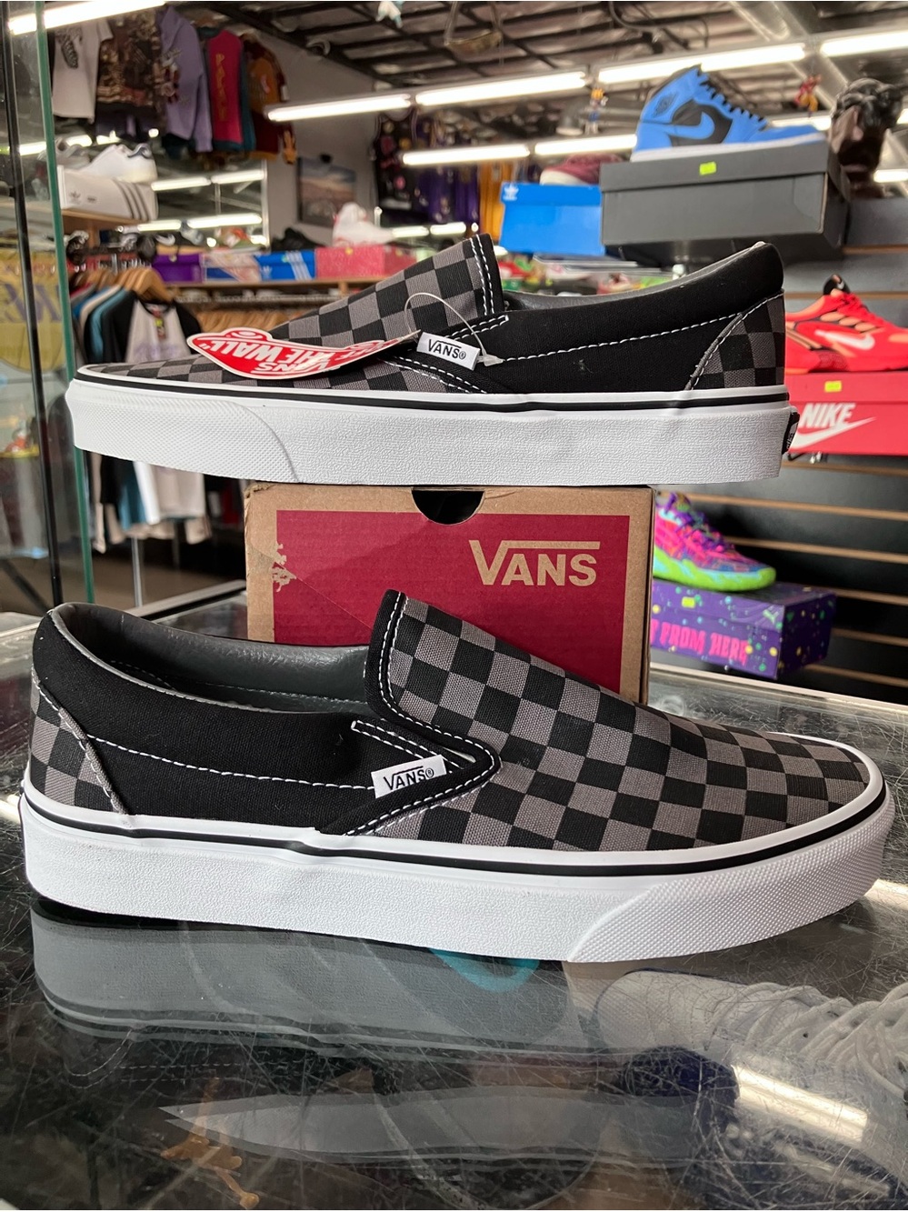 Vans Classic Slip-On Checkerboard Black Grey Size 7.5